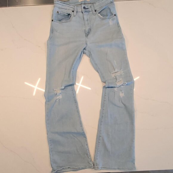 Levi's Denim Jeans 726 Flare Sz 27 Stretch Distressed Blue Bootcut Red Tab - Picture 1 of 11